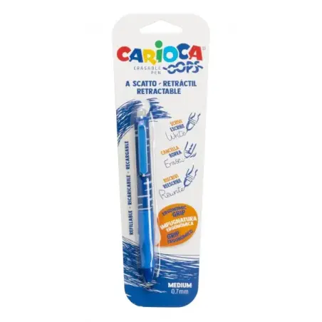 Carioca Oops Boligrafo Retractil Borrable - Termo Sensible - Empuñadura Ergonomica Triangular - Punta de Ø 0.7mm - Recambios Com