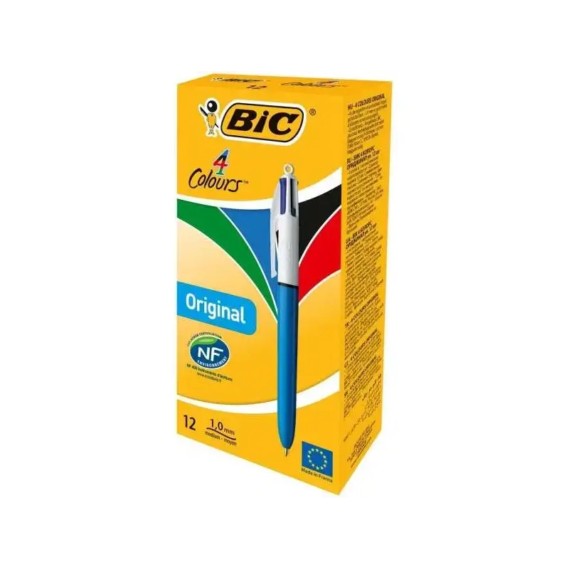 Bic 4 Colours Original Boligrafo de Bola Retractil - Punta Media de 1.0 mm - Tinta con Base de Aceite - Cuerpo Azul/Blanco - 4 C
