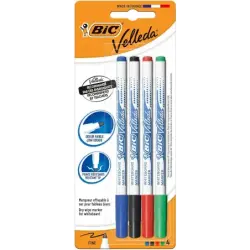Bic Velleda 1721 Pack de 4 Rotuladores para Pizarra - Punta Fina - Trazo de 1.5mm - Borrado Optimo - Colores Surtidos | Ahorro I