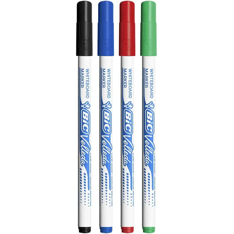 Bic Velleda 1721 Pack de 4 Rotuladores para Pizarra - Punta Fina - Trazo de 1.5mm - Borrado Optimo - Colores Surtidos | Ahorro I