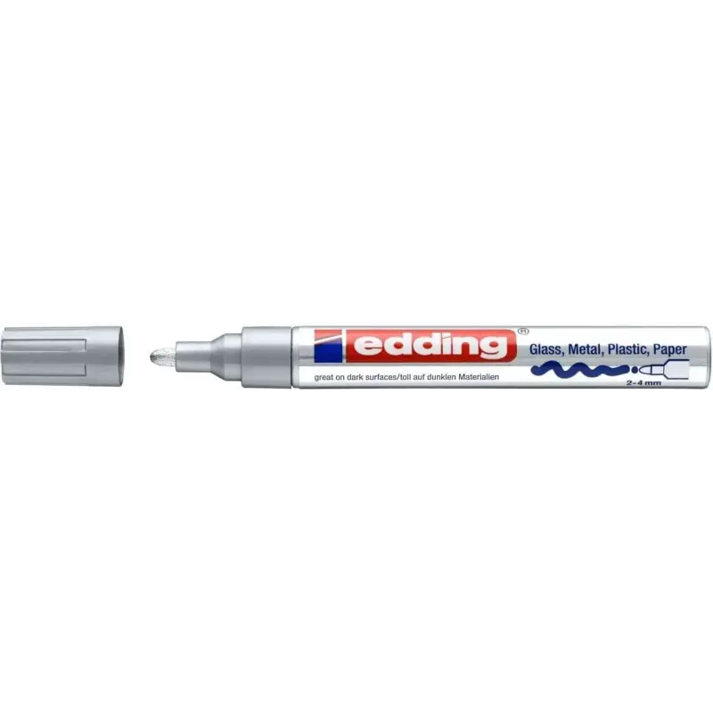 Edding 750 Rotulador Permanente - Punta Redonda - Trazo entre 2 y 4 mm. - Tinta Opaca - Secado Rapido - Color Plata | Ahorro Imp