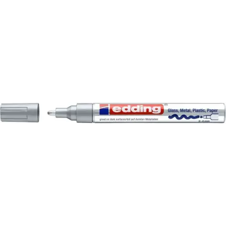 Edding 750 Rotulador Permanente - Punta Redonda - Trazo entre 2 y 4 mm. - Tinta Opaca - Secado Rapido - Color Plata | Ahorro Imp