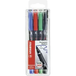 Stabilo OHPen Pack de 4 Rotuladores Permanentes - Punta Media - Trazo de 1mm - Agarre Antideslizante - Tapon Ventilado - Colores