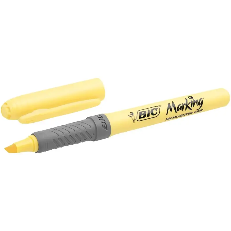 Bic Highlighter Grip Pack de 4 Marcadores Fluorescentes Pastel - Tinta con Base de Agua - Punta Biselada - Trazo entre 1.60 y 3.