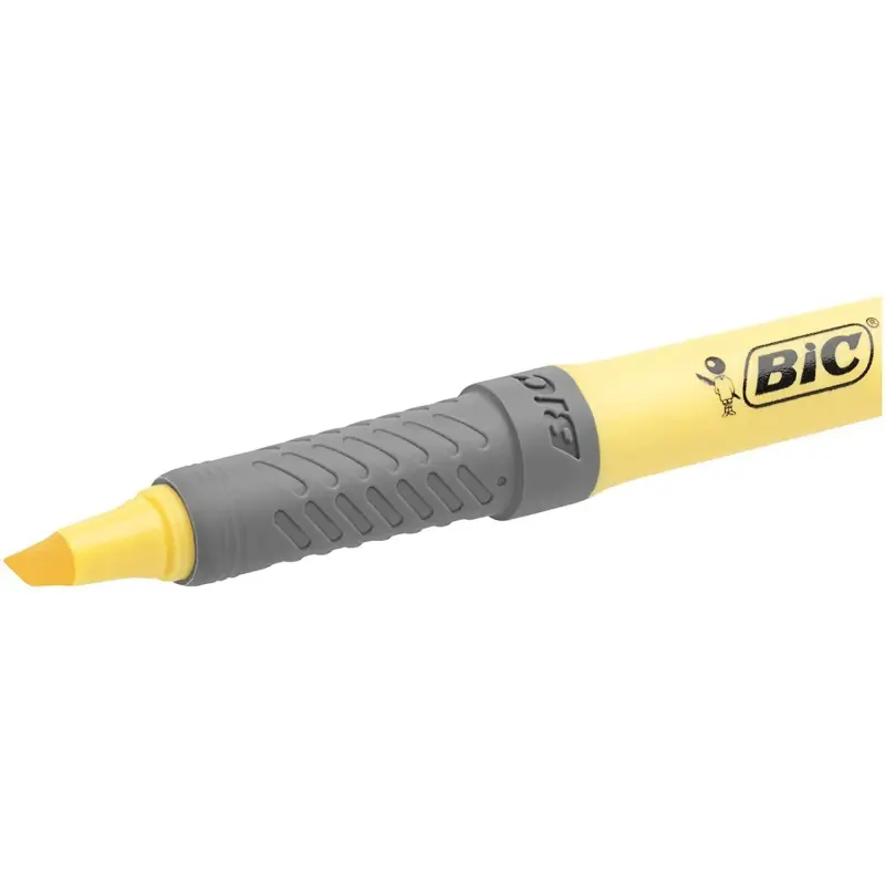 Bic Highlighter Grip Pack de 4 Marcadores Fluorescentes Pastel - Tinta con Base de Agua - Punta Biselada - Trazo entre 1.60 y 3.