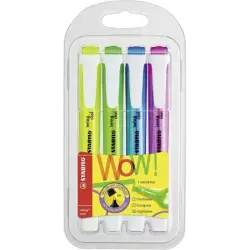 Stabilo Swing Cool Pack de 4 Marcadores Fluorescentes - Cuerpo Plano - Punta Biselada - Trazo entre 1 y 4mm - Tinta con Base de