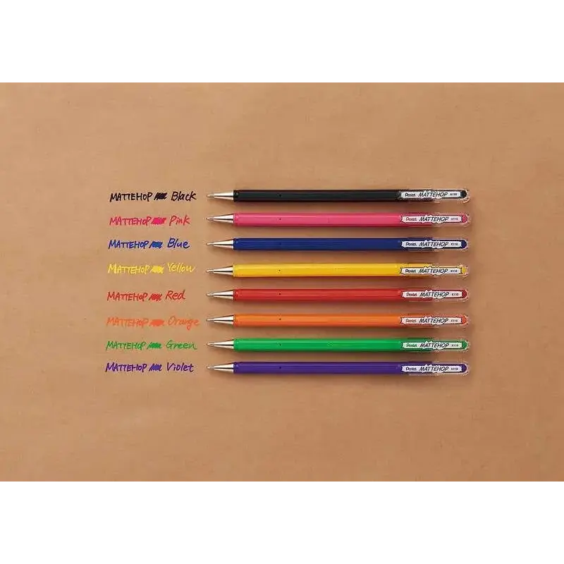 Pentel Mattehop Boligrafo de Bola - Punta 1mm - Trazo 0.5mm - Tinta de Gel Opaca - Fabricado con 55% de Materiales Reciclados -