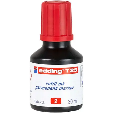 Edding T25 Bote de Recarga para Rotulador Permanente - Capacidad 30ml - Color Rojo | Ahorro Imprimiendo