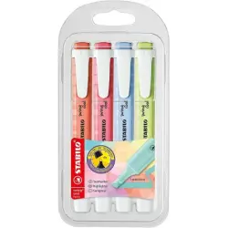 Stabilo Swing Cool Pastel Pack de 4 Marcadores Fluorescentes - Cuerpo Plano - Punta Biselada - Trazo entre 1 y 4mm - Tinta con B
