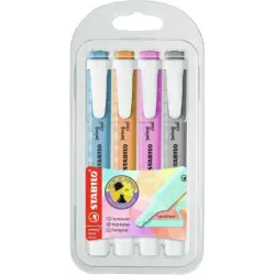 Stabilo Swing Cool Pastel Pack de 4 Marcadores Fluorescentes - Cuerpo Plano - Punta Biselada - Trazo entre 1 y 4mm - Tinta con B