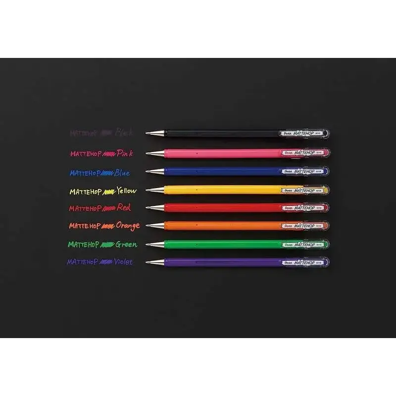 Pentel Mattehop Boligrafo de Bola - Punta 1mm - Trazo 0.5mm - Tinta de Gel Opaca - Fabricado con 55% de Materiales Reciclados -