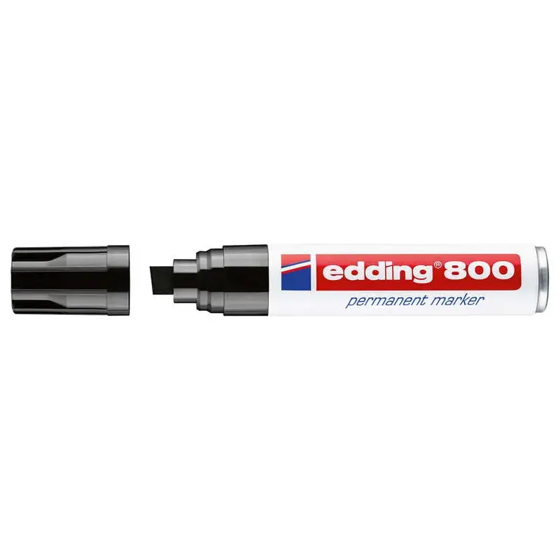 Edding 800 Rotulador Permanente - Punta Biselada - Trazo entre 4 y 12 mm. - Recargable - Secado Instantaneo - Color Negro | Ahor