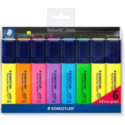 Staedtler Textsurfer Classic 364 Pack de 8 Marcadores Fluorescentes - Punta Biselada 1 - 5mm Aprox - Secado Rapido - Colores Sur
