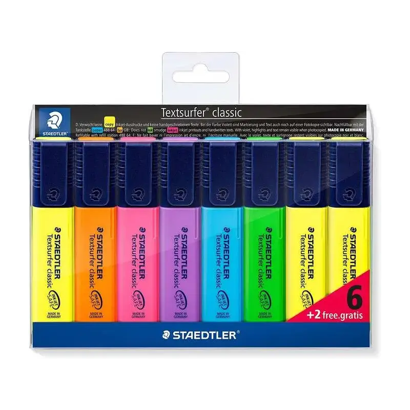Staedtler Textsurfer Classic 364 Pack de 8 Marcadores Fluorescentes - Punta Biselada 1 - 5mm Aprox - Secado Rapido - Colores Sur