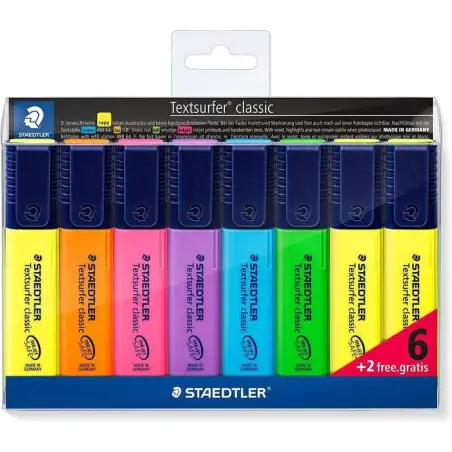Staedtler Textsurfer Classic 364 Pack de 8 Marcadores Fluorescentes - Punta Biselada 1 - 5mm Aprox - Secado Rapido - Colores Sur