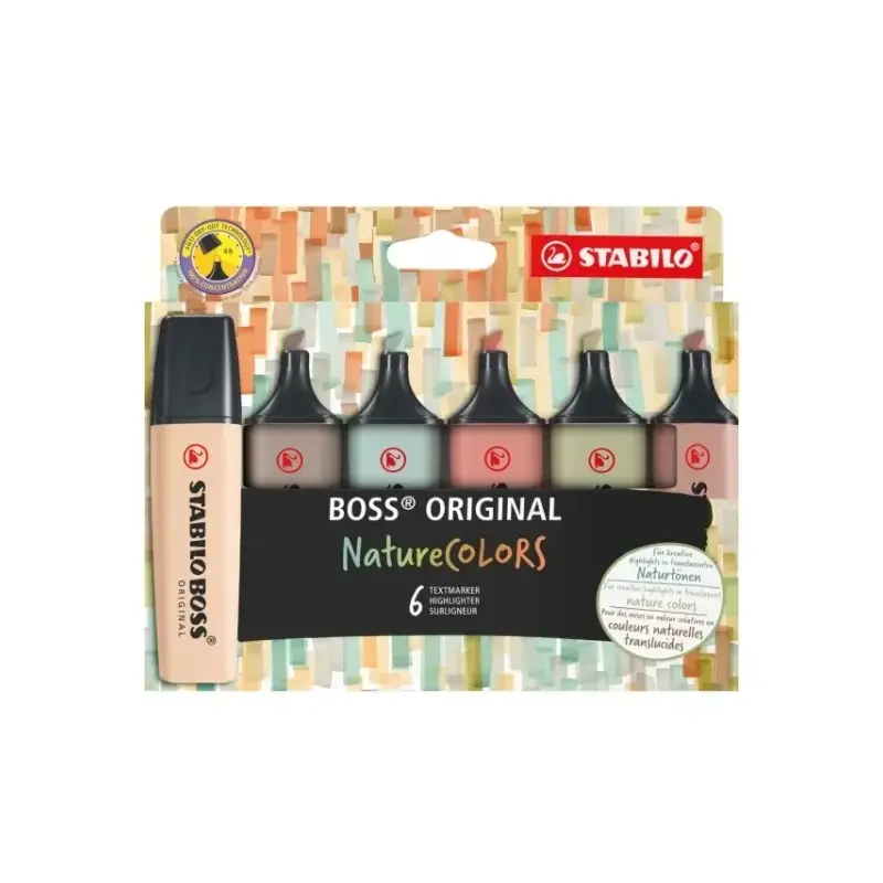 Stabilo Boss Naturecolors Pack de 6 Marcadores - Trazo entre 2 y 5mm - Tinta con Base de Agua - Colores Siena, Beige, Ocre Oscur
