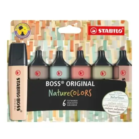 Stabilo Boss Naturecolors Pack de 6 Marcadores - Trazo entre 2 y 5mm - Tinta con Base de Agua - Colores Siena, Beige, Ocre Oscur