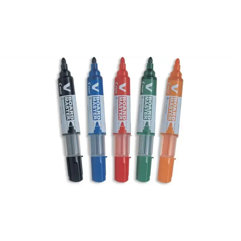 Pilot V-Board Master Begreen Pack de 5 Rotuladores para Pizarra Blanca - Punta Redonda 6mm - Trazo 2.3mm - 91% Plastico Reciclad