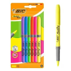 Bic Highlighter Grip Pack con 6 Marcadores Fluorescentes - Punta Biselada - Trazo entre 1.60 y 3.30 mm - Grip Texturizado - Colo