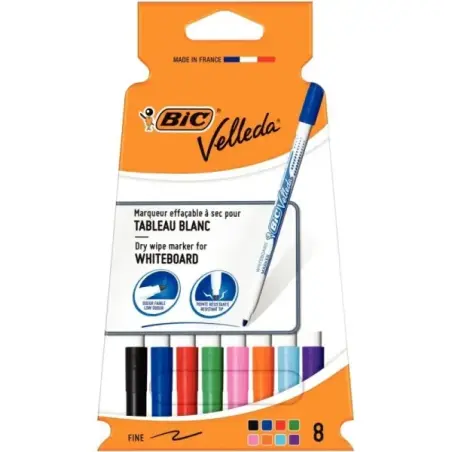 Bic Velleda 1721 Pack con 8 Rotuladores para Pizarra - Punta Fina - Trazo de 1.5mm - Borrado Optimo - Colores Surtidos | Ahorro