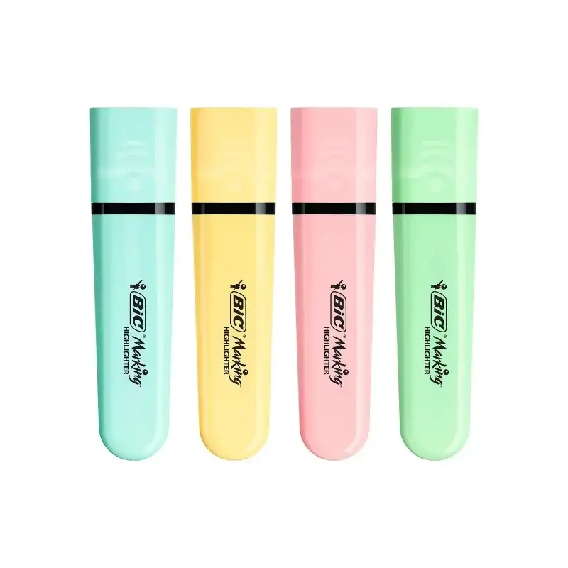 Bic Marking Highlighter Flat Pastel Pack de 4 Marcadores Fluorescentes - Punta Biselada - Trazo entre 1.20 y 4.60 mm - Tinta con