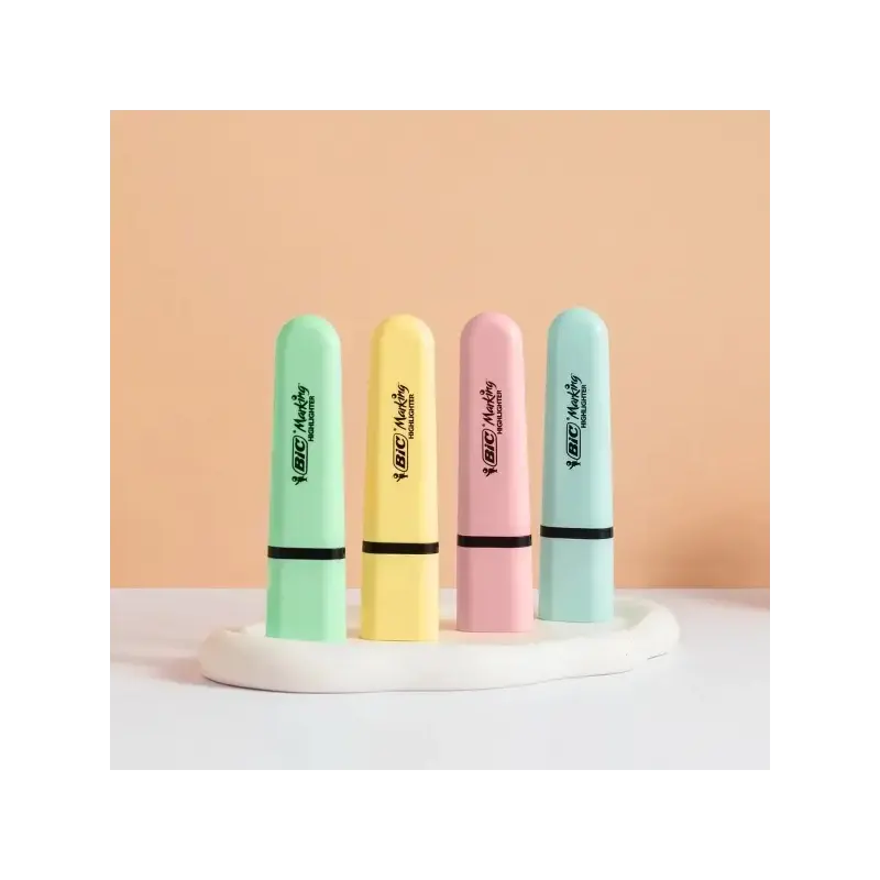 Bic Marking Highlighter Flat Pastel Pack de 4 Marcadores Fluorescentes - Punta Biselada - Trazo entre 1.20 y 4.60 mm - Tinta con