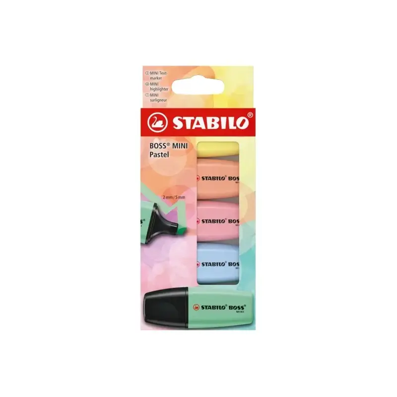 Stabilo Boss Mini Pastel Pack de 5 Marcadores Fluorescentes - Trazo entre 2 y 5mm - Tinta con Base de Agua - Antisecado - Colore