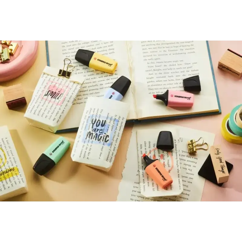 Stabilo Boss Mini Pastel Pack de 5 Marcadores Fluorescentes - Trazo entre 2 y 5mm - Tinta con Base de Agua - Antisecado - Colore