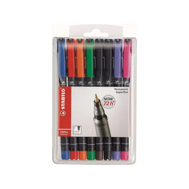 Stabilo OHPen Pack de 8 Rotuladores Permanentes - Punta Superfina - Trazo de 0.4mm - Agarre Antideslizante - Tapon Ventilado - C