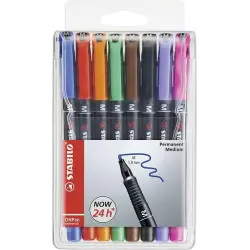 Stabilo OHPen Pack de 8 Rotuladores Permanentes - Punta Media - Trazo de 1mm - Agarre Antideslizante - Tapon Ventilado - Colores