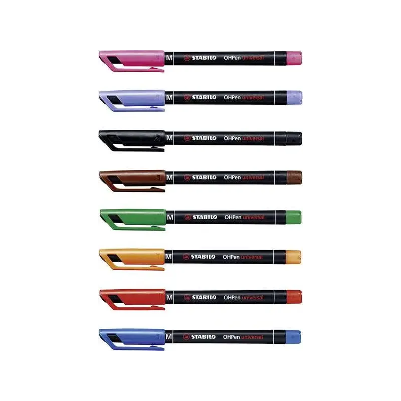 Stabilo OHPen Pack de 8 Rotuladores Permanentes - Punta Media - Trazo de 1mm - Agarre Antideslizante - Tapon Ventilado - Colores