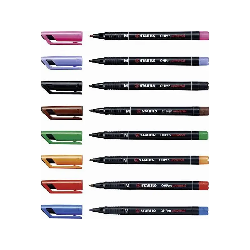 Stabilo OHPen Pack de 8 Rotuladores Permanentes - Punta Media - Trazo de 1mm - Agarre Antideslizante - Tapon Ventilado - Colores