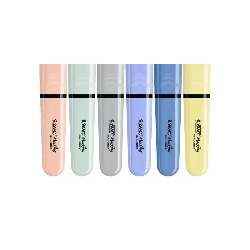 Bic Marking Highlighter Flat Pastel Mineral Pack de 6 Marcadores Fluorescentes - Punta Biselada - Trazo entre 1.20 y 4.60 mm - T