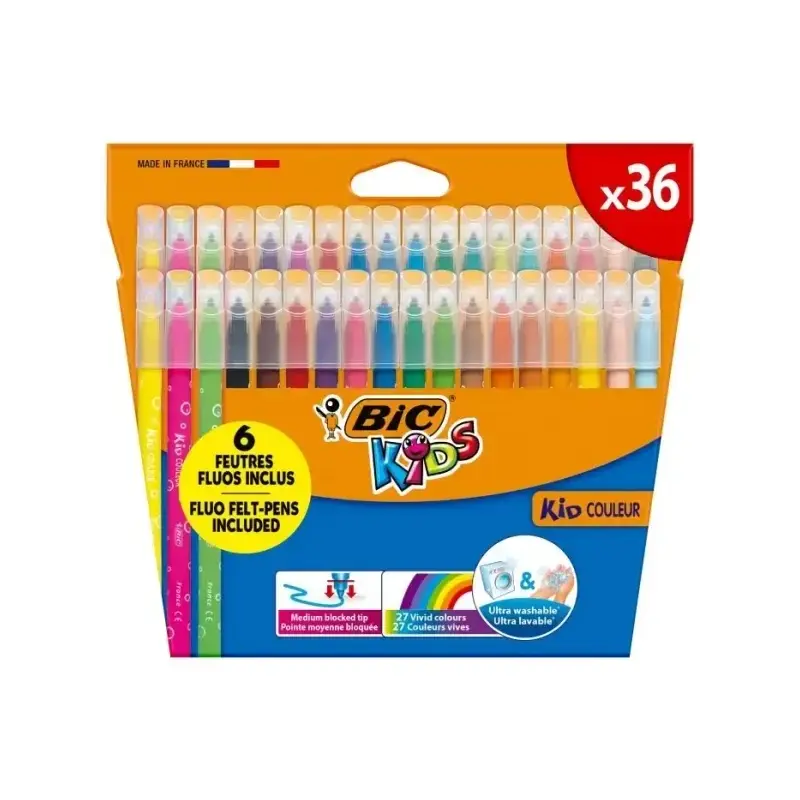 Bic Kids Couleur Pack de 36 Rotuladores - Punta Mediana - Lavable - Colores Surtidos | Ahorro Imprimiendo