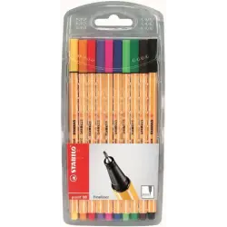 Stabilo Point 88 Pack de 10 Rotuladores de Punta Fina de Fibra - Trazo de 0.4 mm - Tinta con Base de Agua - Colores Surtidos | A