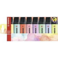 Stabilo Boss 70 Pastel Pack de 8 Marcadores Fluorescentes - Trazo entre 2 y 5mm - Recargable - Tinta con Base de Agua - Colores