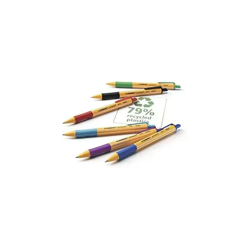 Stabilo Pointball Boligrafo Retractil - Punta de 1mm - Tinta con Base de Aceite - Recargable - 79% Plastico Reciclado - Grip Ant