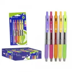 Bismark Pack de 5 Boligrafos Retractiles Tinta Gel - Punta 1.0mm - Escritura Suave - Colores Neon Surtidos | Ahorro Imprimiendo