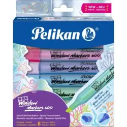 Pelikan Window Marker 600 Pack de 8 Marcadores para Ventana - Punta Biselada con 3 Grosores - Colores Surtidos | Ahorro Imprimie