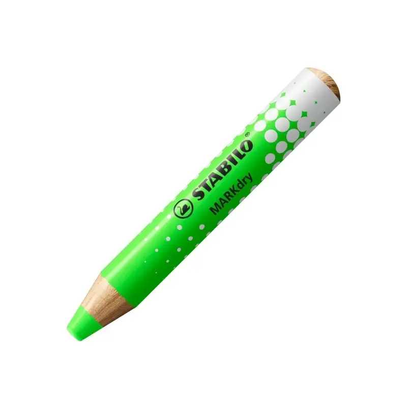Stabilo MARKdry Neon Pack de 4 Marcadores para Pizarra + Sacapuntas + Paño de Limpieza - Mina XXL de 10mm - Madera 100% Certific