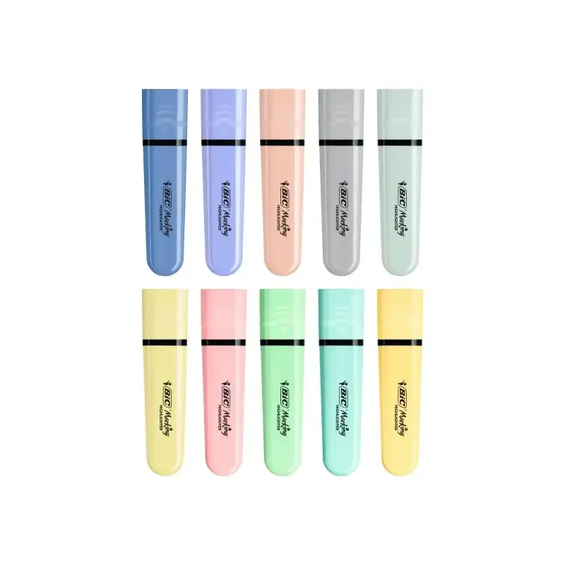 Bic Marking Highlighter Flat Pastel Pack de 10 Marcadores Fluorescentes - Punta Biselada - Trazo entre 1.20 y 4.60 mm - Tinta co