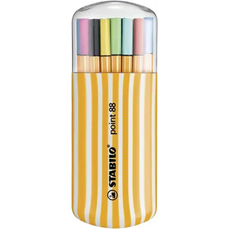 Stabilo Point 88 Zebrui Pack de 20 Rotuladores de Punta Fina de Fibra - Trazo de 0.4 mm - Tinta con Base de Agua - Colores Surti