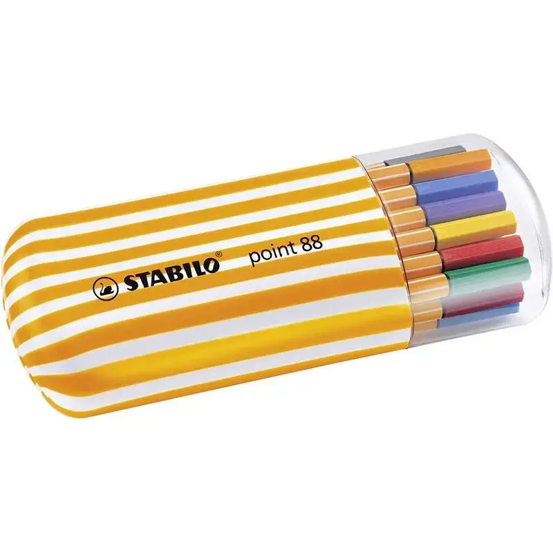 Stabilo Point 88 Zebrui Pack de 20 Rotuladores de Punta Fina de Fibra - Trazo de 0.4 mm - Tinta con Base de Agua - Colores Surti