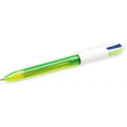 Bic 4 Colours Fluo Boligrafo de Bola Retractil - Punta Media de 1.0mm - Tinta con Base de Aceite - Tinta de Colores: Negro, Azul