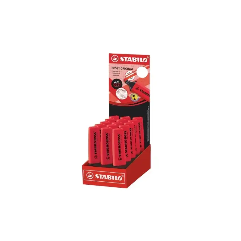 Stabilo Boss 70 Expositor con 15 Marcadores Fluorescentes - Trazo entre 2 y 5mm - Recargable - Tinta con Base de Agua - Color Ro