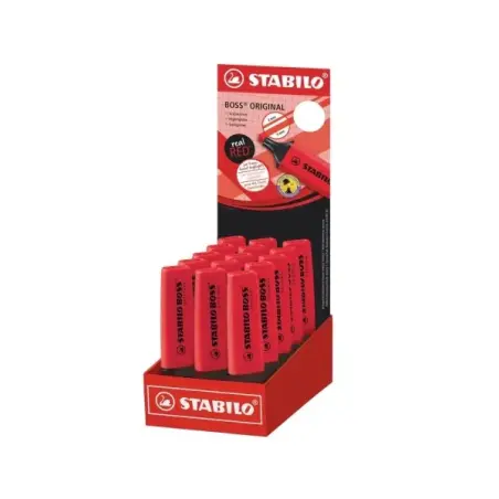 Stabilo Boss 70 Expositor con 15 Marcadores Fluorescentes - Trazo entre 2 y 5mm - Recargable - Tinta con Base de Agua - Color Ro