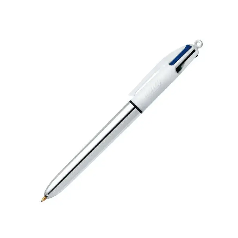 Bic 4 Colours Shine Boligrafo de Bola Retractil - Punta de 1mm - Trazo de 0.4mm - Tinta con Base de Aceite - Cuerpo Plata/Blanco