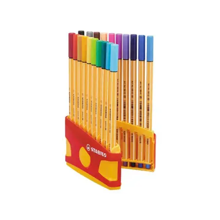 Stabilo Point 88 Pack de 20 Rotuladores de Punta Fina de Fibra - Trazo de 0.4mm. - Tinta con Base de Agua - Apto para Reglas y P