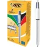 Bic 4 Colours Shine Boligrafo de Bola Retractil - Punta de 1mm - Trazo de 0.4mm - Tinta con Base de Aceite - Cuerpo Plata/Blanco