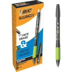 Bic Illusions Boligrafo Borrable - Punta Media de 0.7mm - Grip de Goma - Recargable - Color Negro | Ahorro Imprimiendo